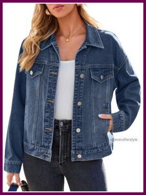 Womens Cropped Denim Jacket Western Y2K Oversized Jean Jacket